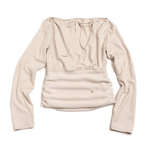 Slanted Drawstring Patchwork Top