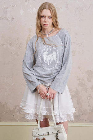 Slanted Monochrome Flower Ruffle T-Shirt
