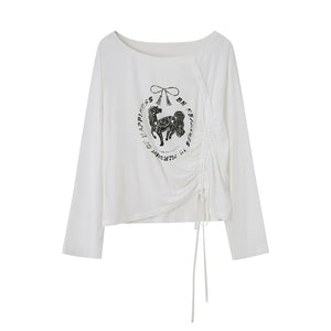 Slanted Monochrome Flower Ruffle T-Shirt