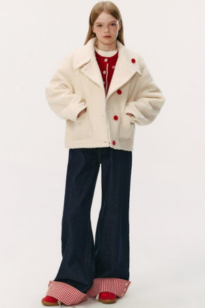 Slanted Placket Woolen Short Coat