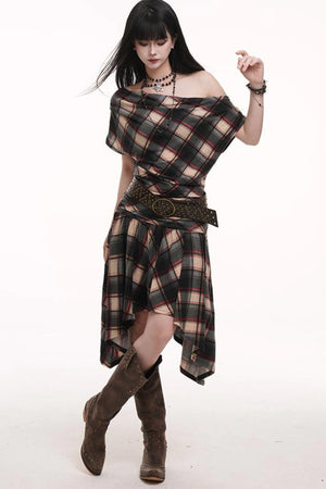 Slanted Plaid Dress