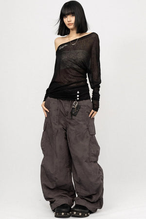 Slanted Shoulder Black Top