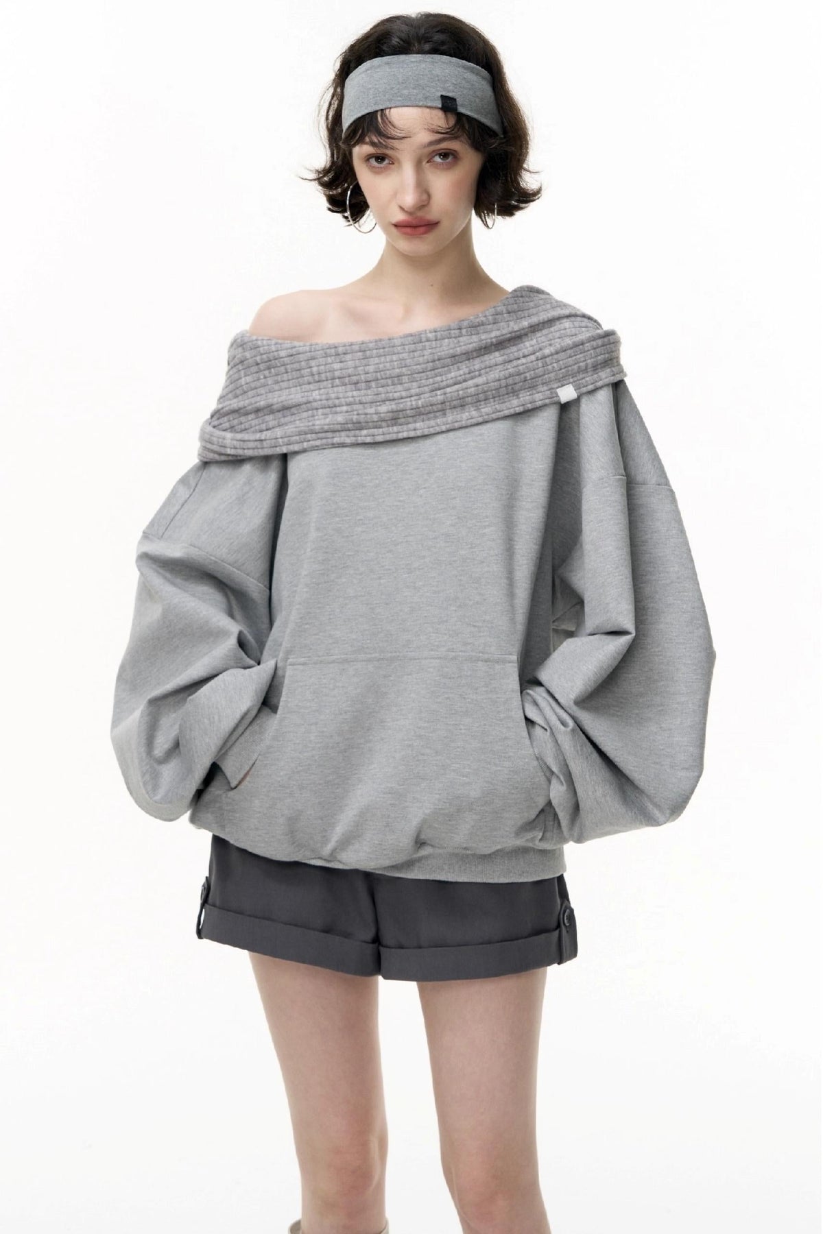 Slanted Shoulder Loose Pullover Sweatshirt