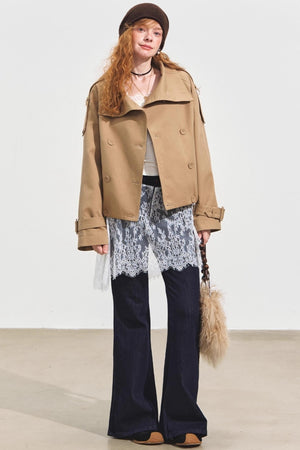 Slanted Stand-Up Collar Cropped Trench Coat