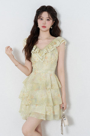 Sleeveless Green Ruffled Tiered Dress