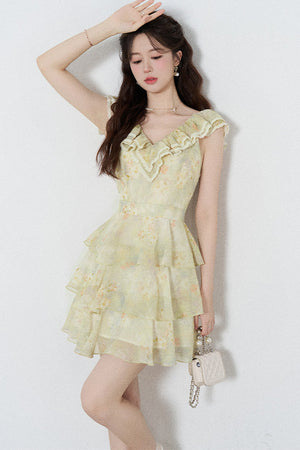 Sleeveless Green Ruffled Tiered Dress