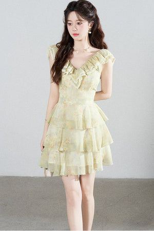 Sleeveless Green Ruffled Tiered Dress