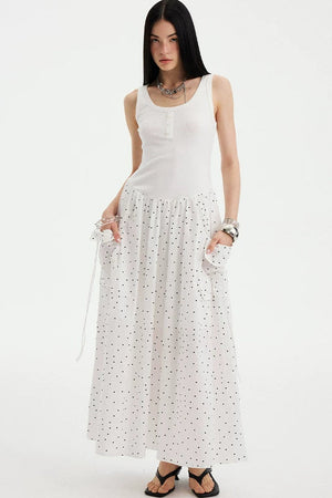 Sleeveless Polka Dot A-Line Maxi Dress