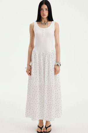 Sleeveless Polka Dot A-Line Maxi Dress