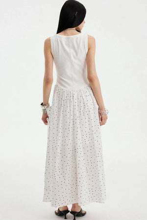 Sleeveless Polka Dot A-Line Maxi Dress
