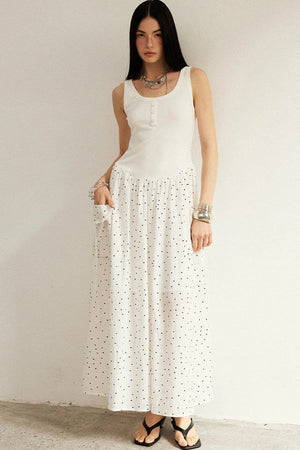 Sleeveless Polka Dot A-Line Maxi Dress