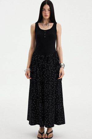 Sleeveless Polka Dot A-Line Maxi Dress