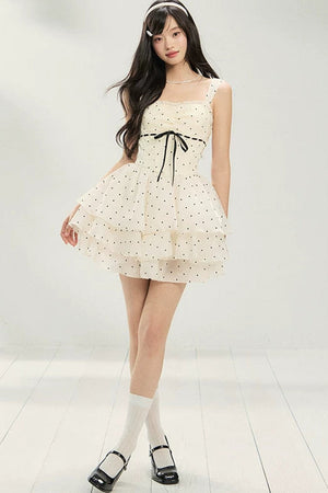 Sleeveless Polka Dot Puffy Dress