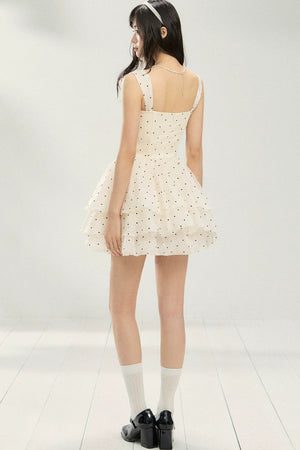 Sleeveless Polka Dot Puffy Dress