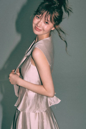 Sleeveless Sailor Collar Shirt and Pleated Pants Set-Up