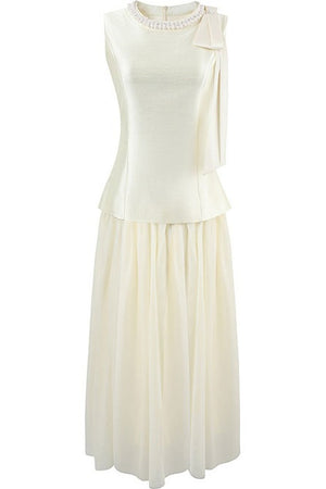 Sleeveless Waist-Cinching Tulle Skirt Dress