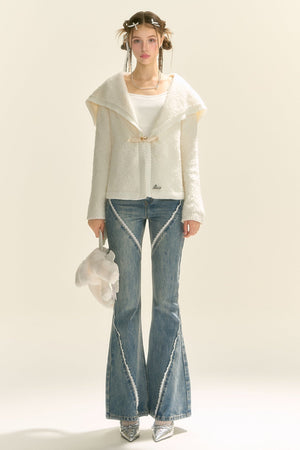Slightly Flared Split Lace Jeans
