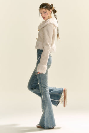 Slightly Flared Split Lace Jeans