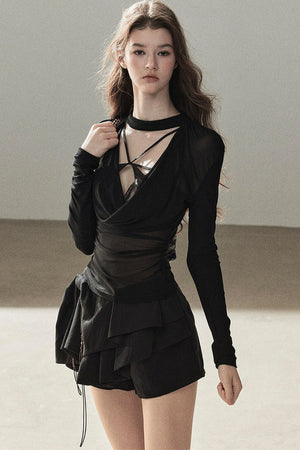Slightly Sheer Long-Sleeve Top Set-Up