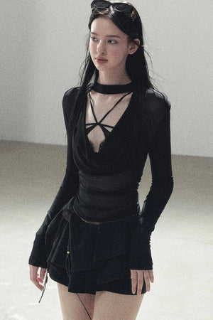 Slightly Sheer Long-Sleeve Top Set-Up