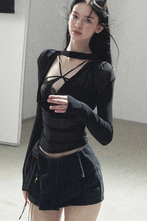 Slightly Sheer Long-Sleeve Top Set-Up