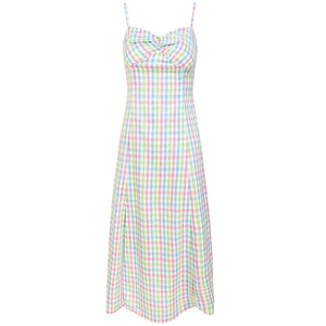 Slim Color Suspender Plaid Sleeveless Dress