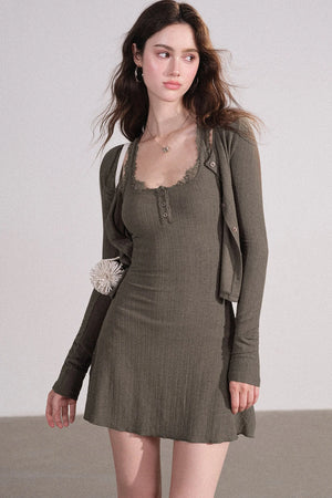 Slim Fit Cardigan and Tank Dress Set-Up