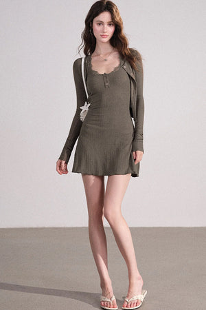 Slim Fit Cardigan and Tank Dress Set-Up