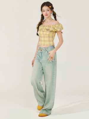 Slim Fit Check Plaid T-Shirt