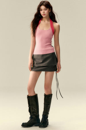 Slim-Fit Contrast Knit Tank Top