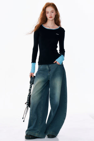 Slim Fit Contrast Stitch Knit Top