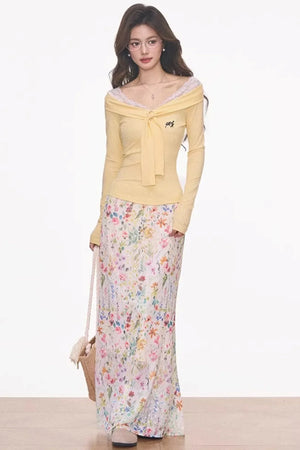 Slim Fit Knitted Lace-Up Top Skirt Set-Up