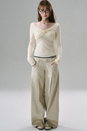 Slim Fit Panel Wide-Leg Trousers