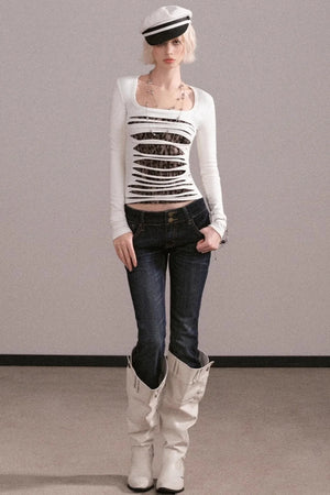 Slim-Fit Ripped Square-Neck Top
