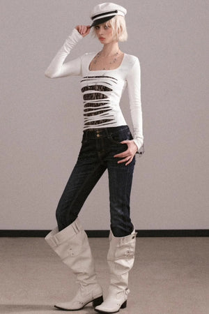 Slim-Fit Ripped Square-Neck Top