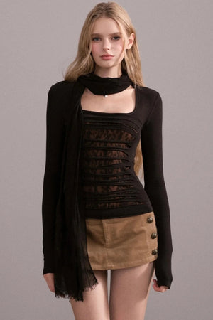 Slim-Fit Ripped Square-Neck Top