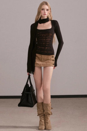 Slim-Fit Ripped Square-Neck Top