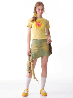 Slim Floral Print Round Neck T-Shirt