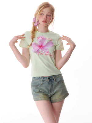 Slim Floral Print Round Neck T-Shirt