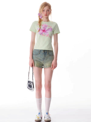 Slim Floral Print Round Neck T-Shirt