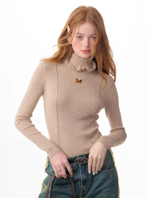 slim khaki knitted base top