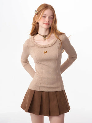 slim khaki knitted base top