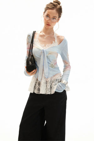 Slim Lace Bow-Tie Top Set-Up