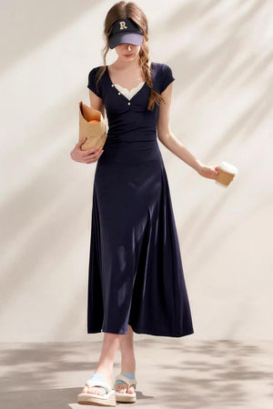 Slim Lace V-Neck A-Line Dress