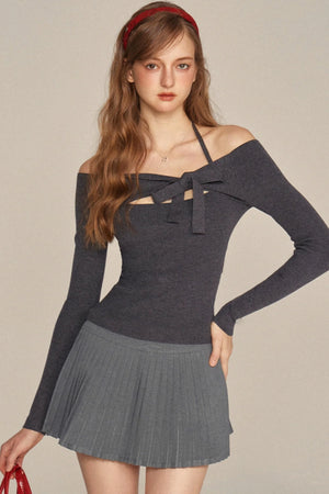 Slim One-Shoulder Bow Knit Top