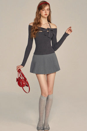 Slim One-Shoulder Bow Knit Top