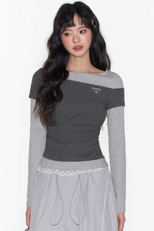 Slim Patchwork Long-sleeved Top