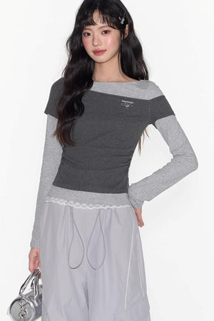 Slim Patchwork Long-sleeved Top