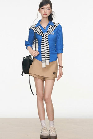 Slim Plaid Shirt & Short Skirt Set-Up