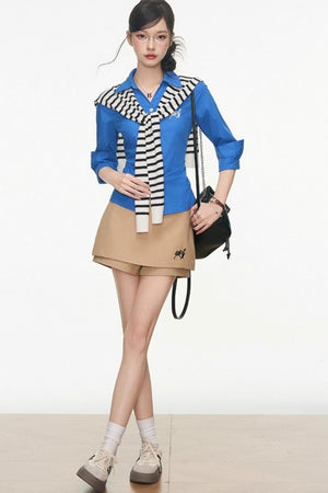 Slim Plaid Shirt & Short Skirt Set-Up